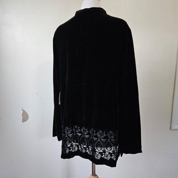 Vintage Jaclyn Smith Classic 90s Black Burnout Velvet Shirt Top XL NTW Deadstock - Picture 5 of 7
